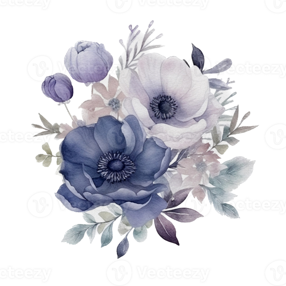 Beautiful flower with leaf watercolor ai generate png