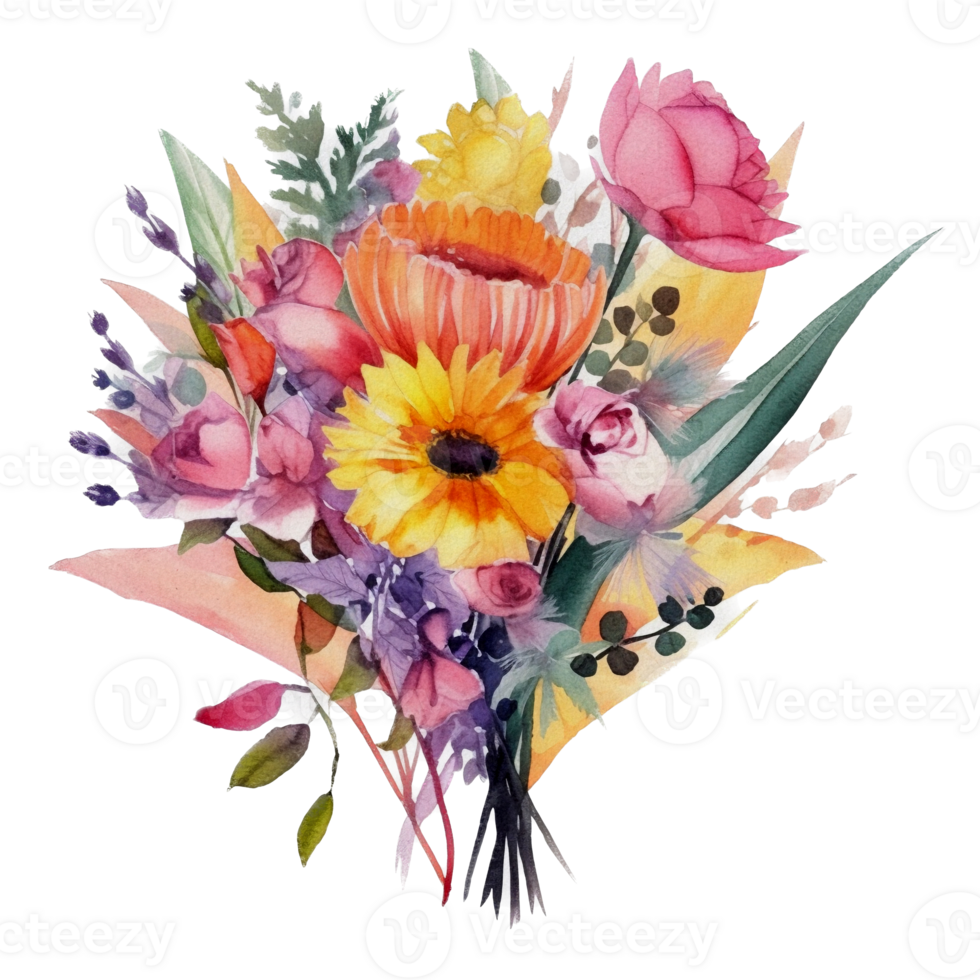 Beautiful flower with leaf watercolor ai generate png