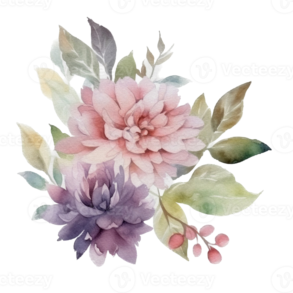 Beautiful flower with leaf watercolor ai generate png