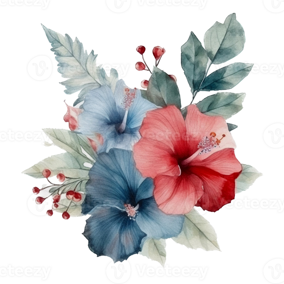 Beautiful flower with leaf watercolor ai generate png