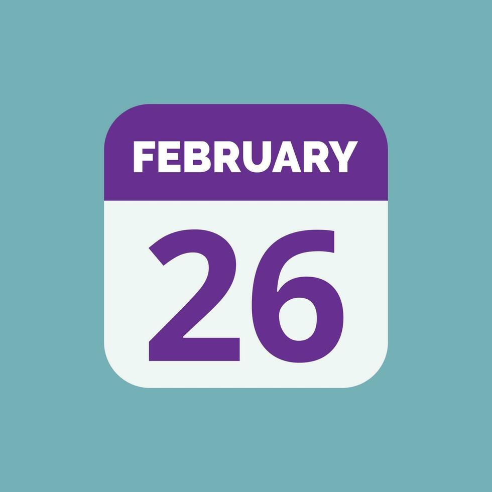 February 26 Calendar Date Icon vector