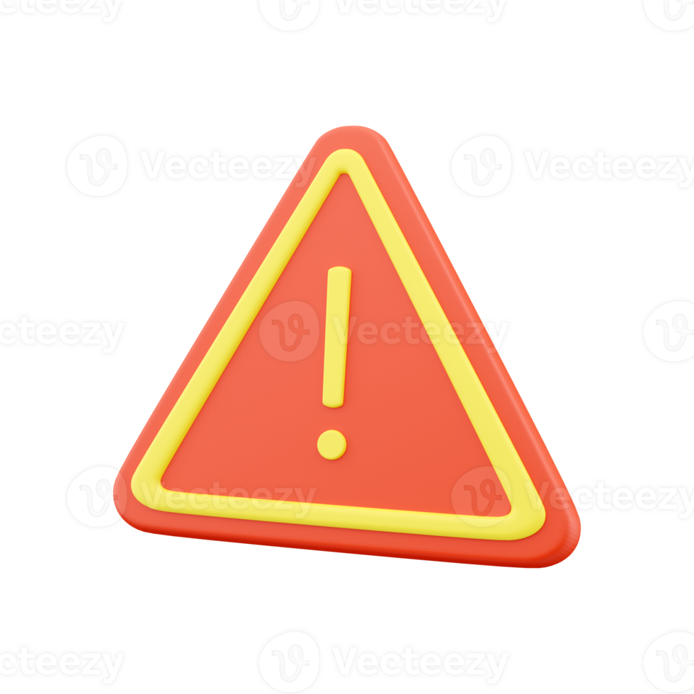 3D red warning sign icon illustration. 3d render attention icon. 3D render warning, attention red and yellow icon on white. png