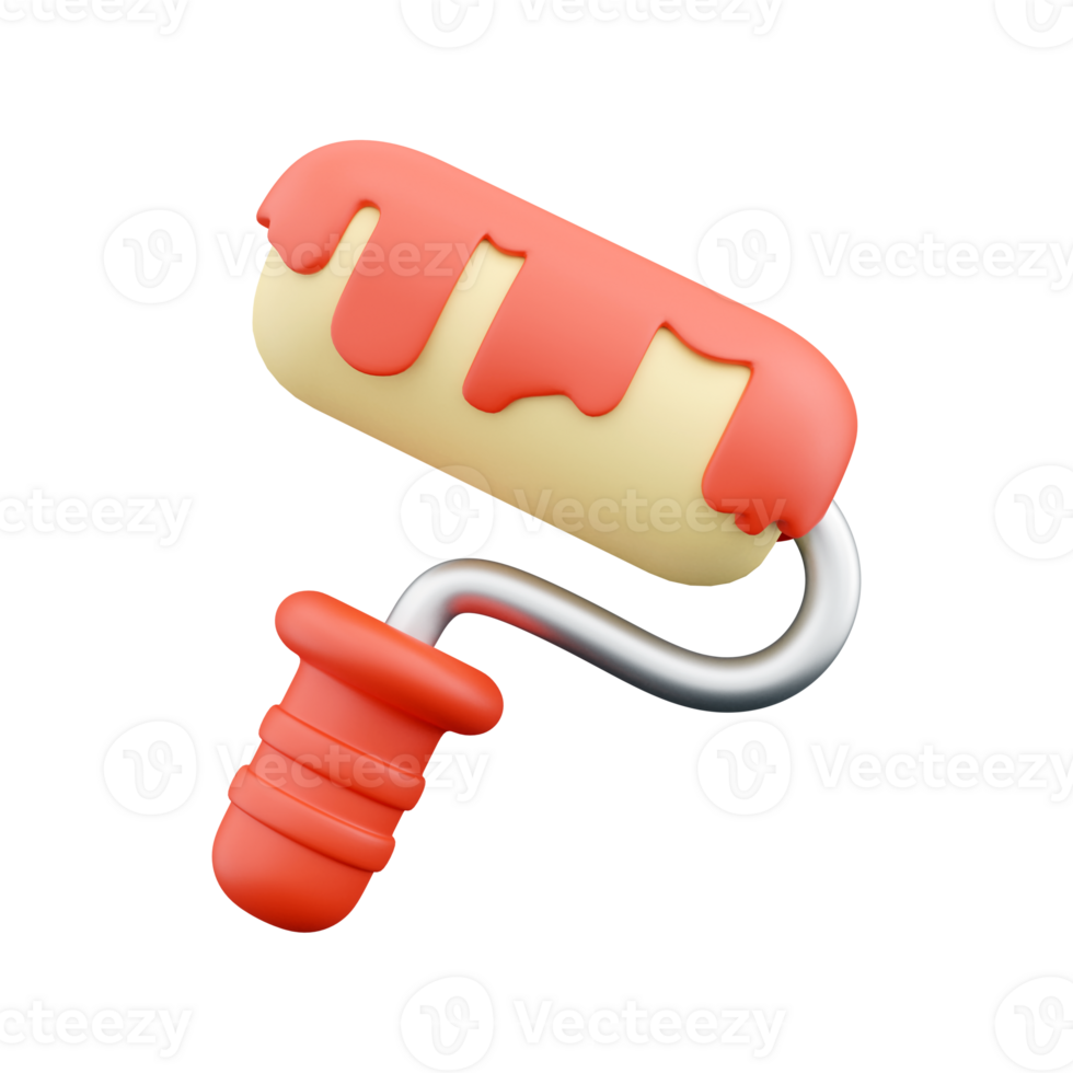 3d render Simple paint roller with dripping red paint 3d render illustration. Paint roller 3d icon. png