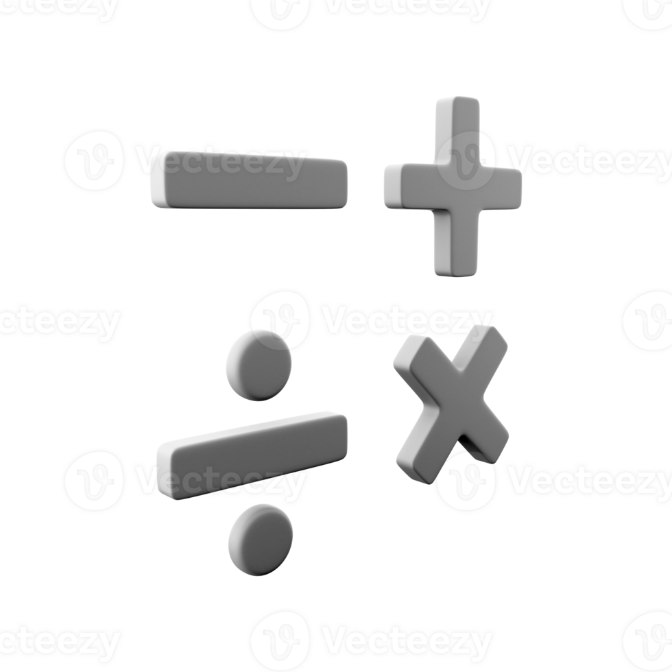 3D rendering math education symbols math operations concept calculation symbol gray geometric shape. 3D rendering math operations concept calculation symbol icon png