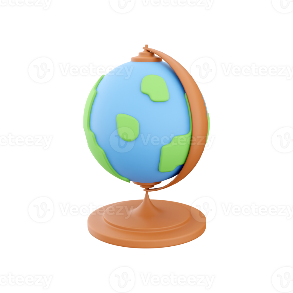 3d rendering globe. Planet Earth model with world map on base isolated. 3D rendering globe icon png