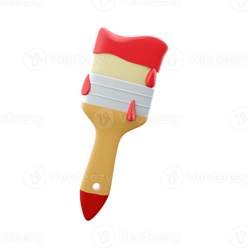 3d wall paint brush with red paint isolated. Wall paint brush 3D illustration. 3D rendering, wall paint brushes icon. png