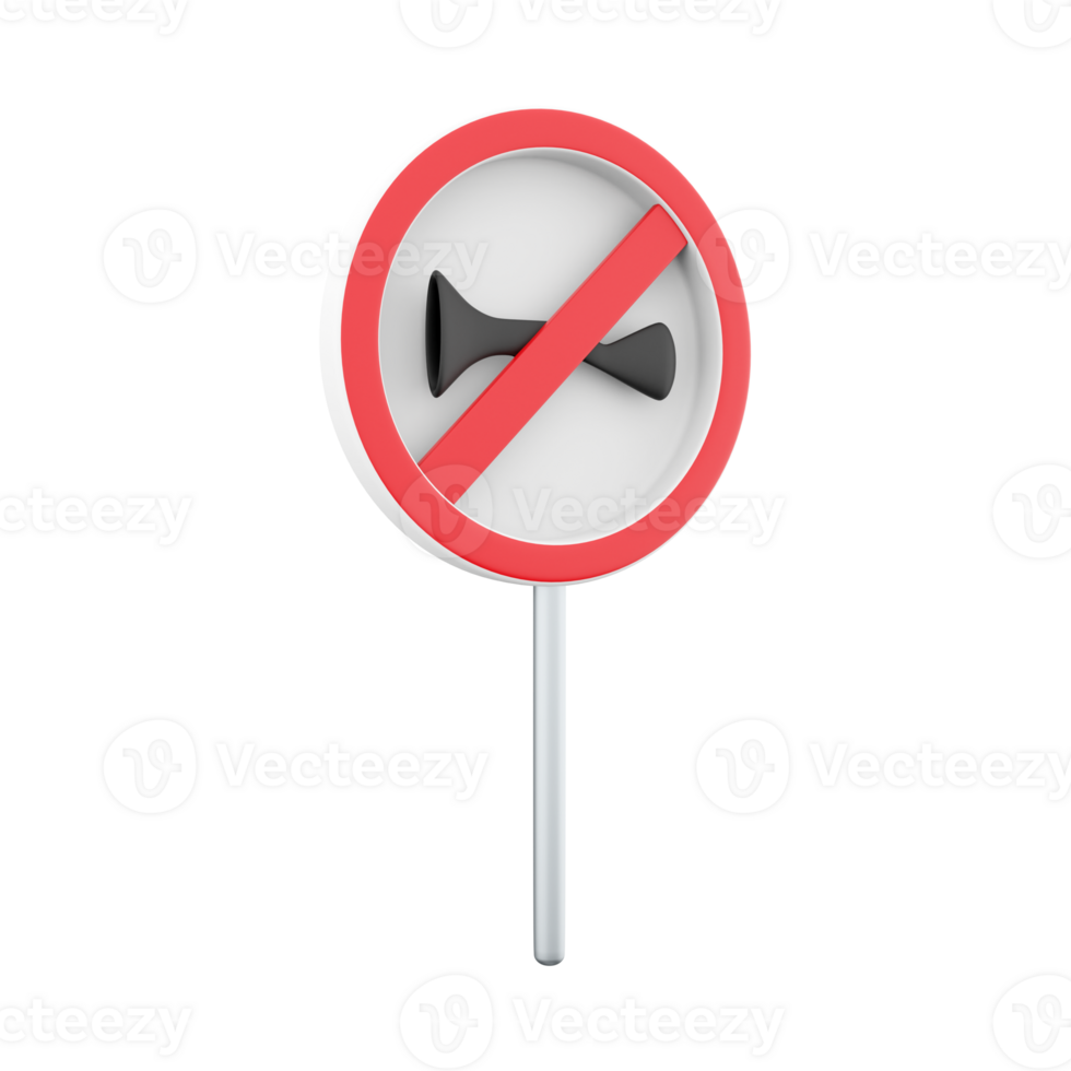 3d render no horn road sign isolated. Crossed signal horn icon, prohibition of harsh sounds. Prohibit ringing. 3d rendering signal horn cartoon icon. png