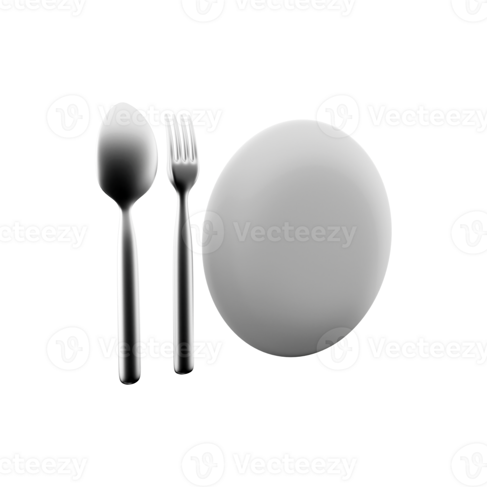 3d rendering board. 3d render of plate, spoon and fork on. 3d render of plate, spoon, fork, icon png