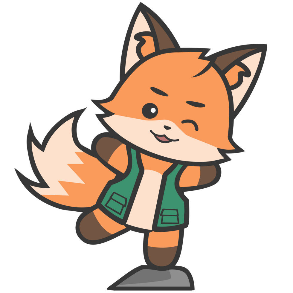 Fox Adventurer Stand on Rock Illustration png