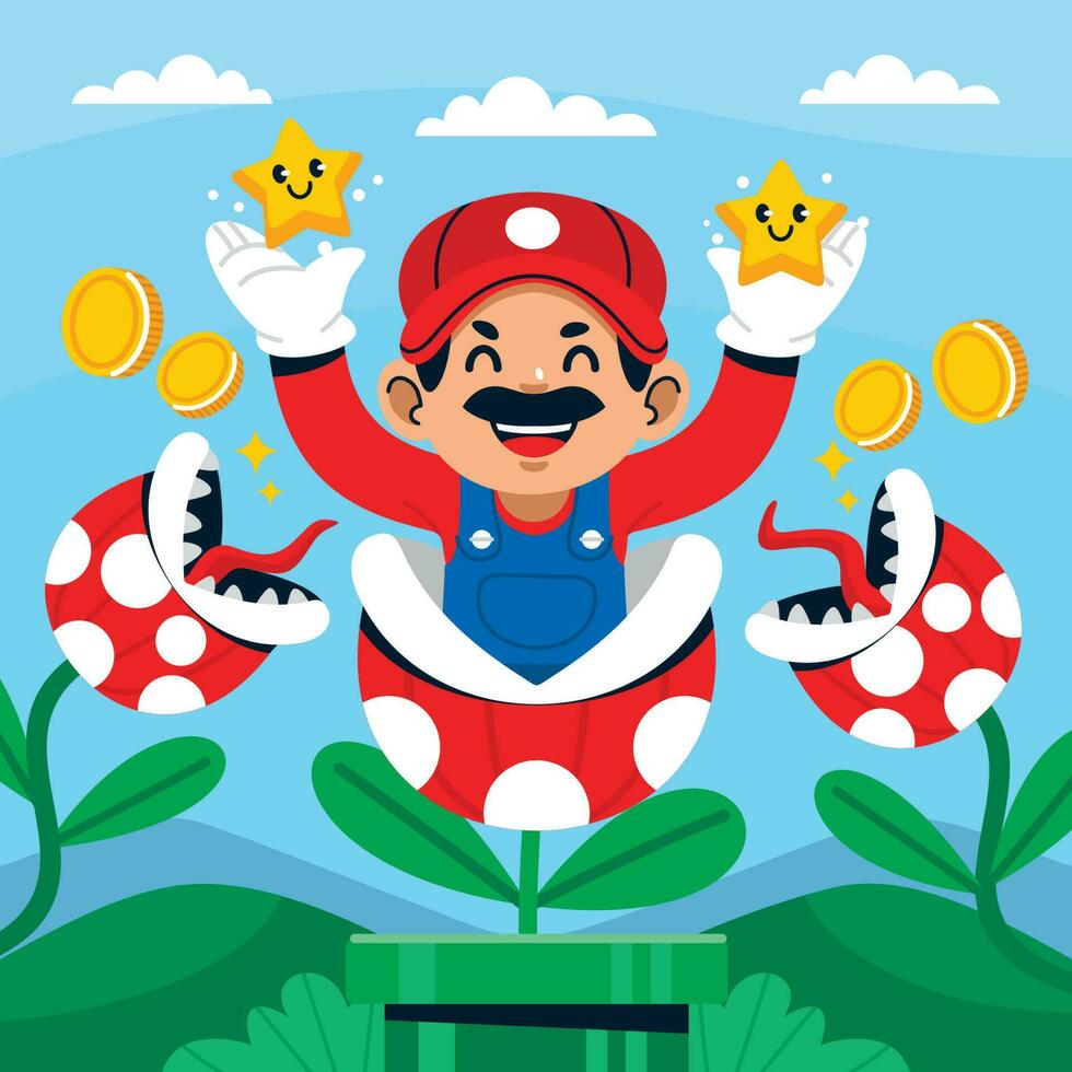 Plumber man is in A Fantasy Arcade Game World vector