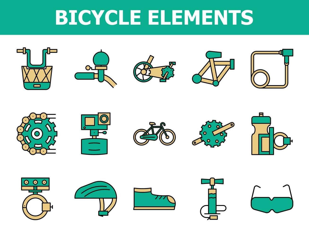 Illustration of Bicycle Icon Set in Cyan And Yellow Color Flat Style. vector