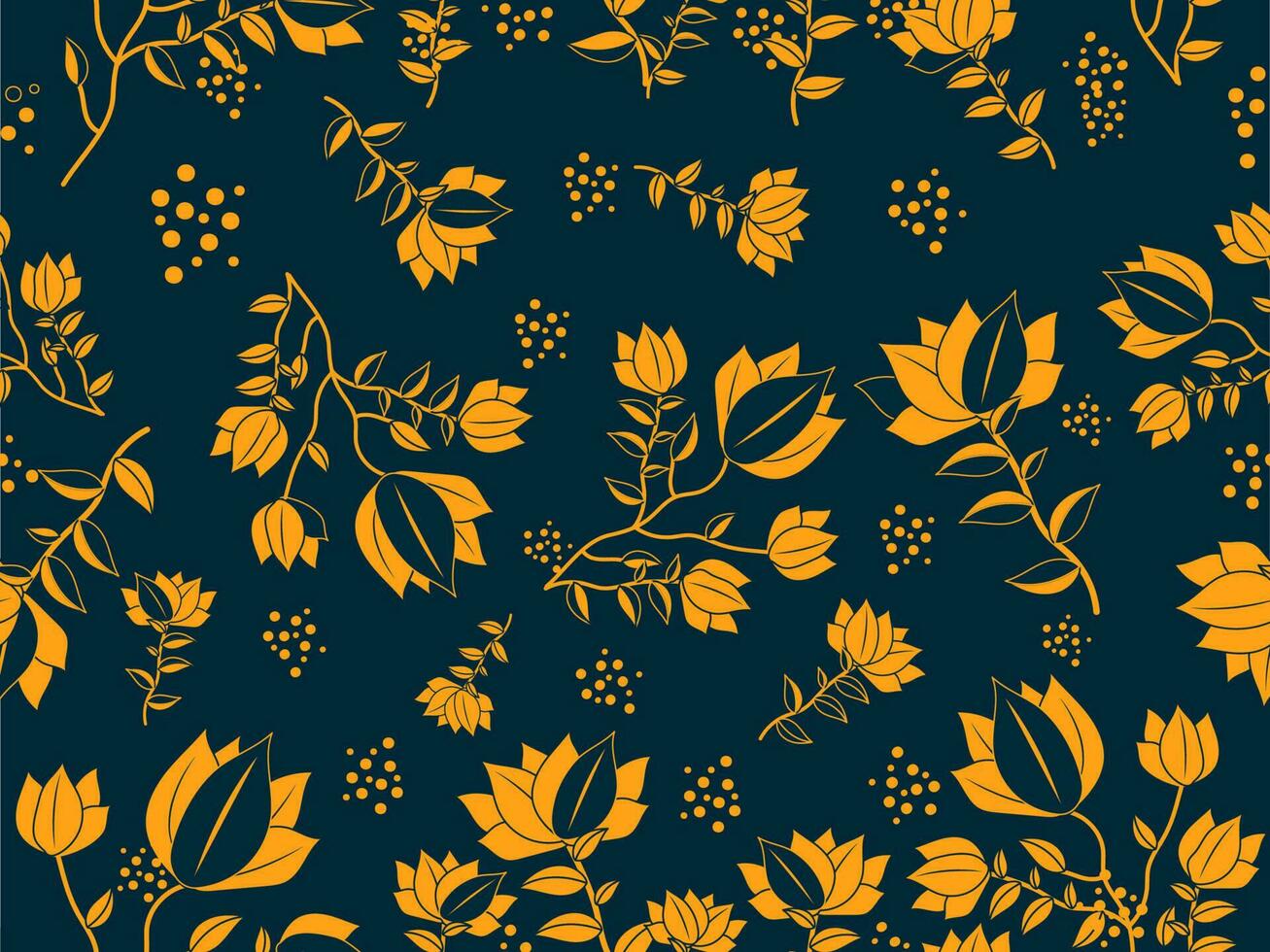 Seamless Floral Pattern Background In Orange And Blue Color. vector