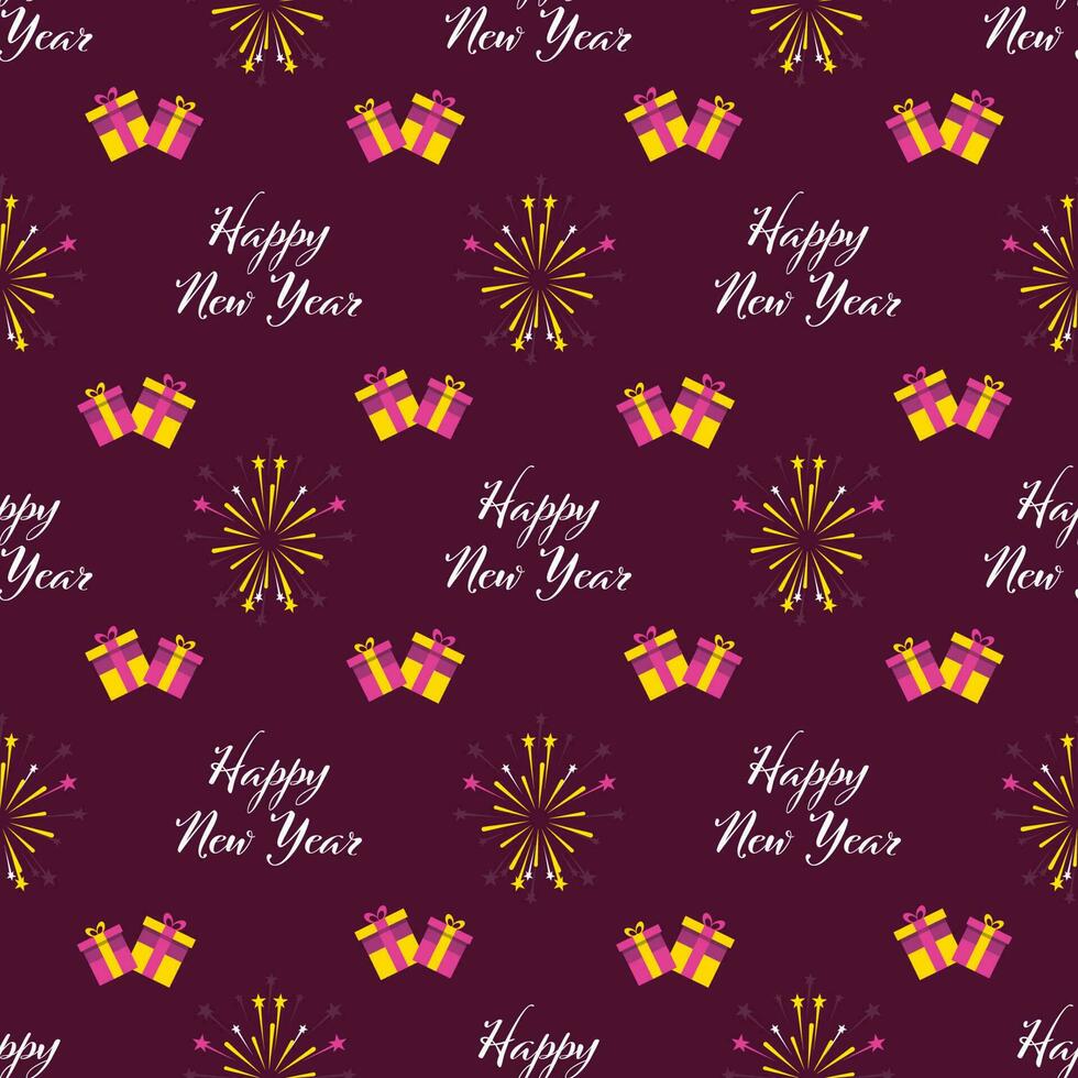 Happy New Year Theme Seamless Pattern Background In Dark Pink Color. vector