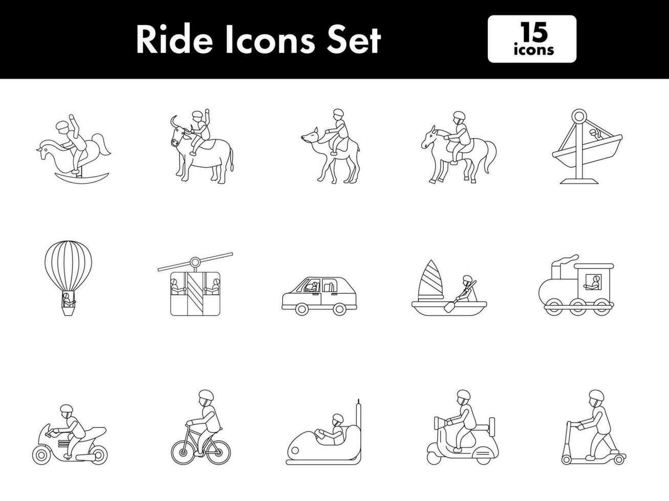 Illustration Of Ride Icon Set In Stroke Style. vector