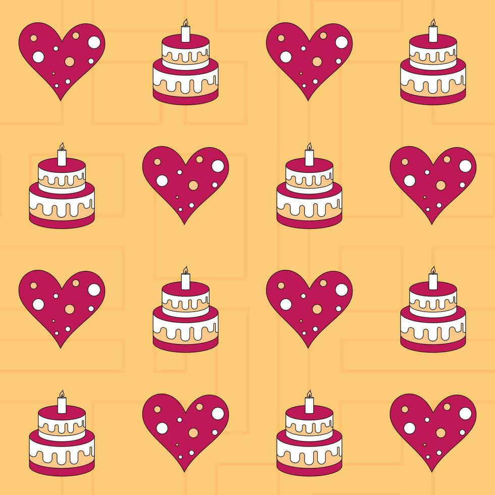 Seamless Decorative Heart And Cake Pattern Background. vector