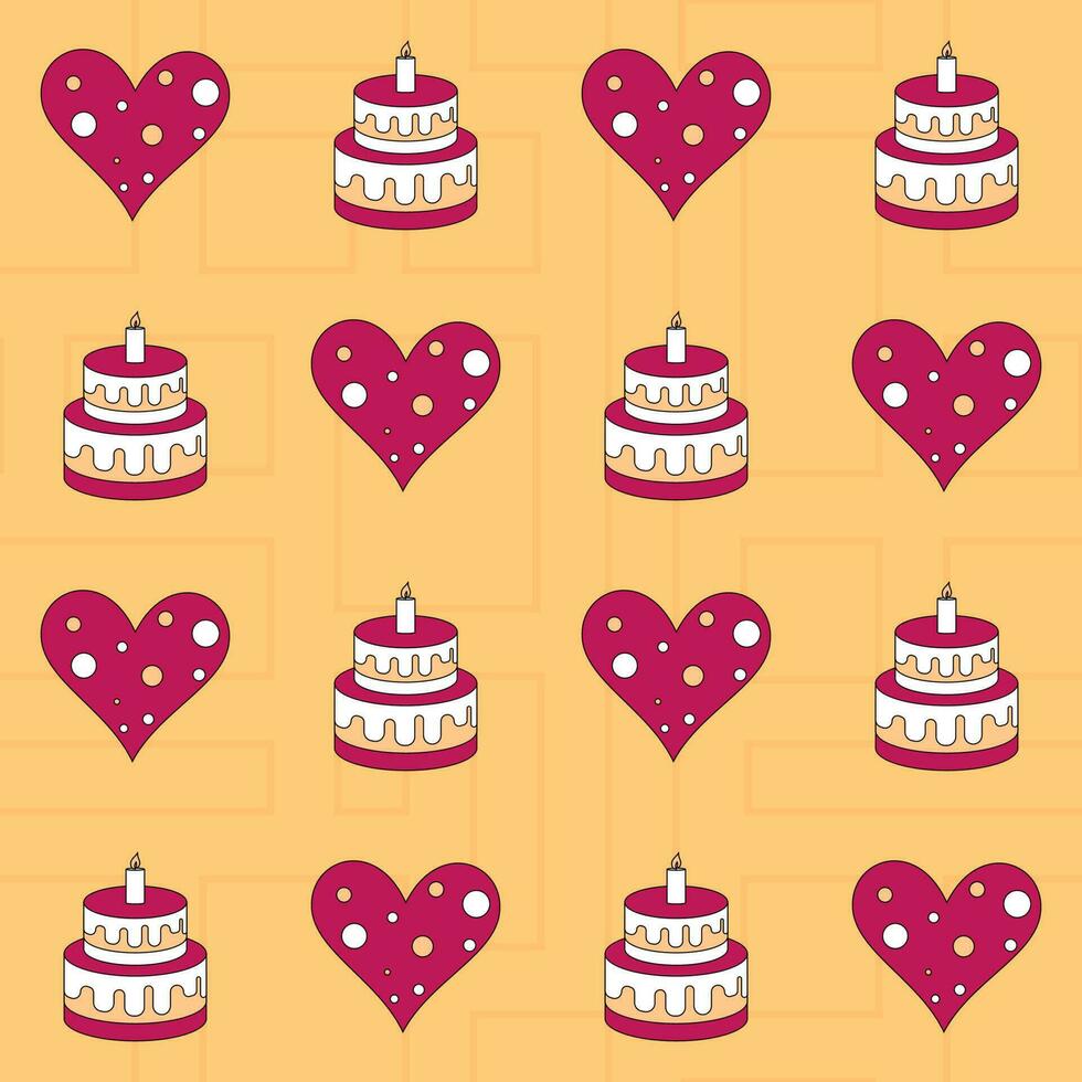 Seamless Decorative Heart And Cake Pattern Background. 23392401 Vector