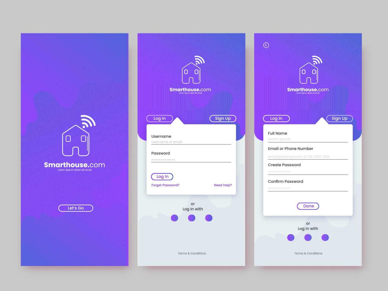 Set Of UI, UX, GUI Screens Smart House Or Real Estate App Template Including Login, Sign Up For Responsive Website. vector