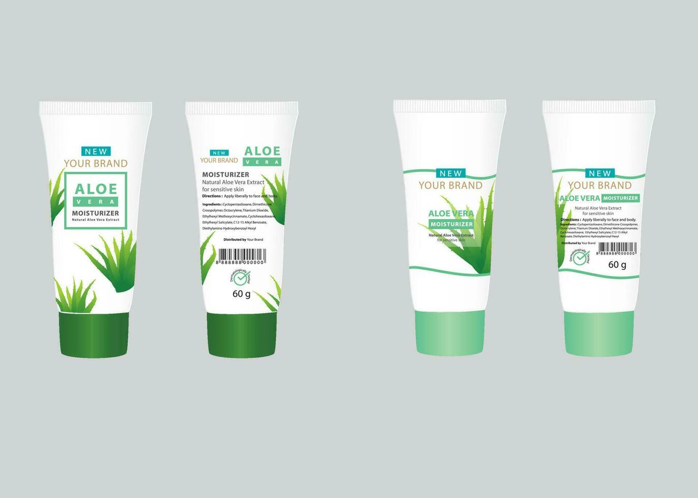 Aloe vera natural extract tube, label cosmetic packaging design, mock up. New package design for cream, lotion, gel and moisturizer. vector