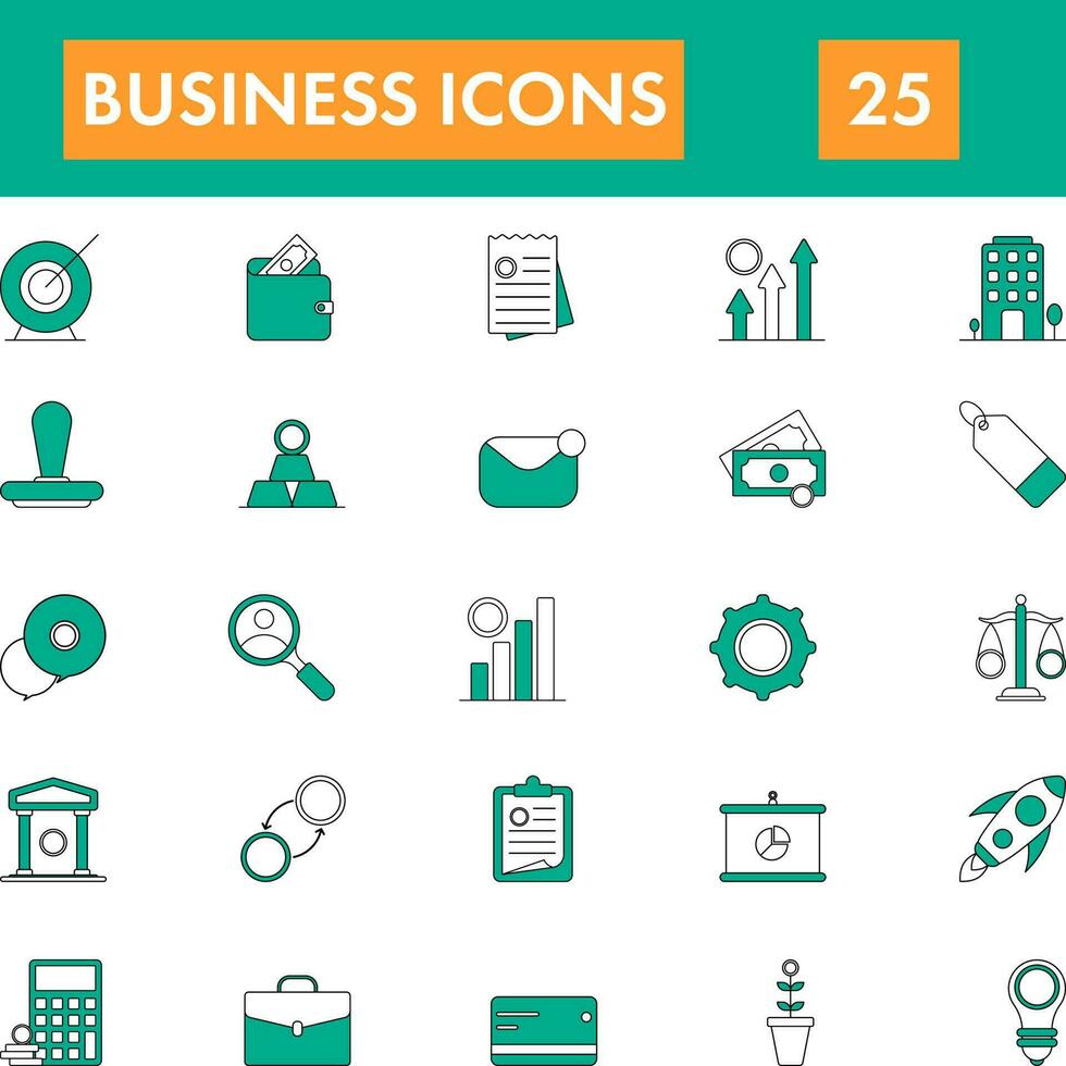 Set Of Business Icon Set In Green And White Color. vector