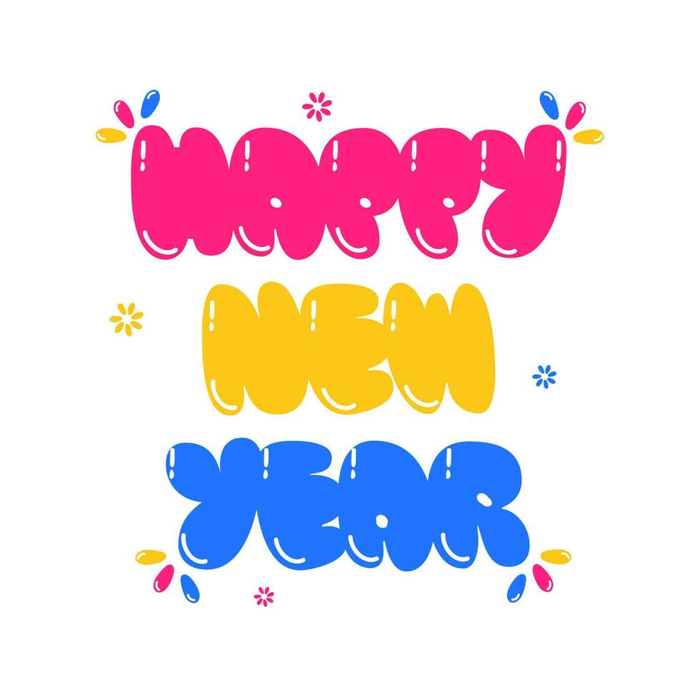 Colorful Happy New Year Font On White Background. vector