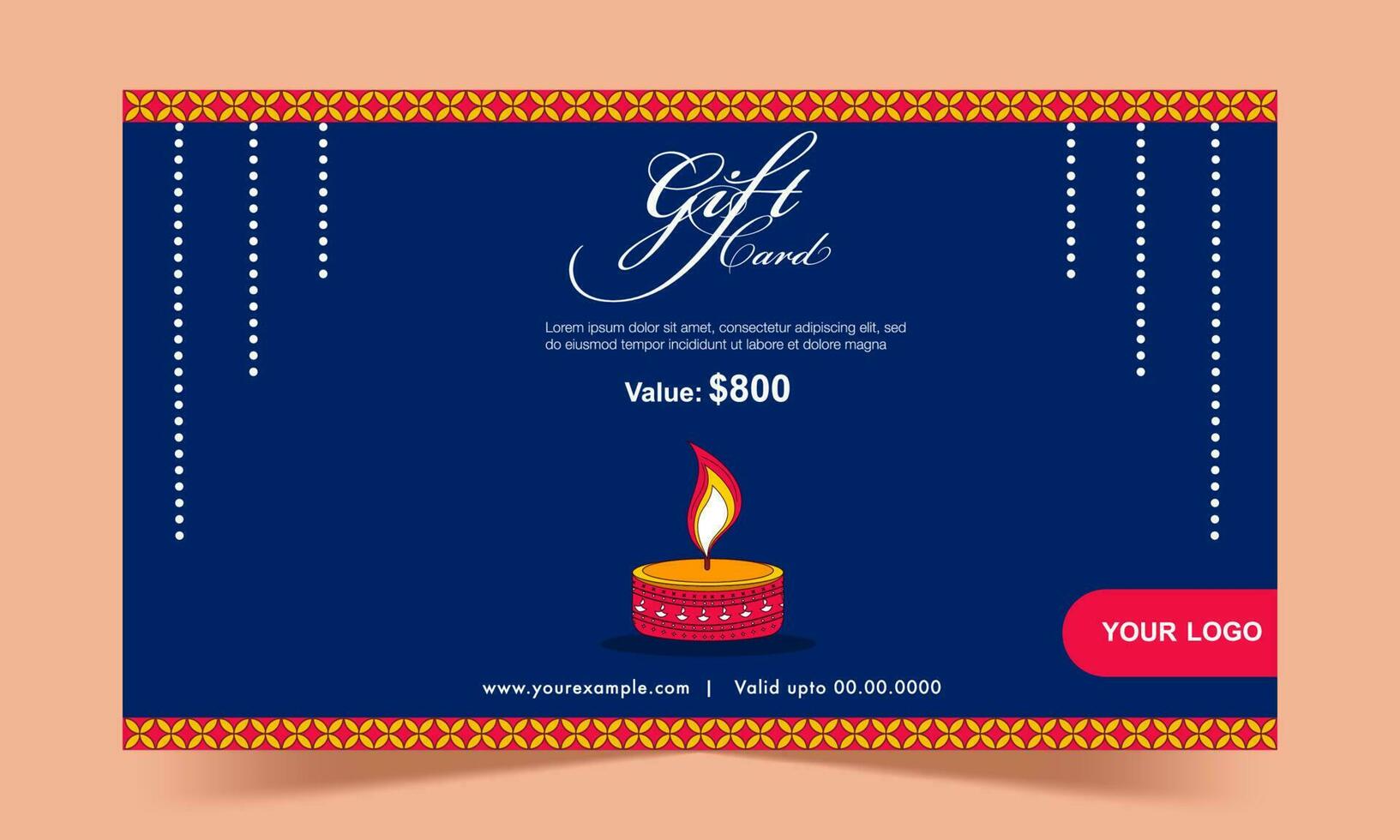 Gift Card Template Layout With Lit Oil Lamp In Blue Color. vector