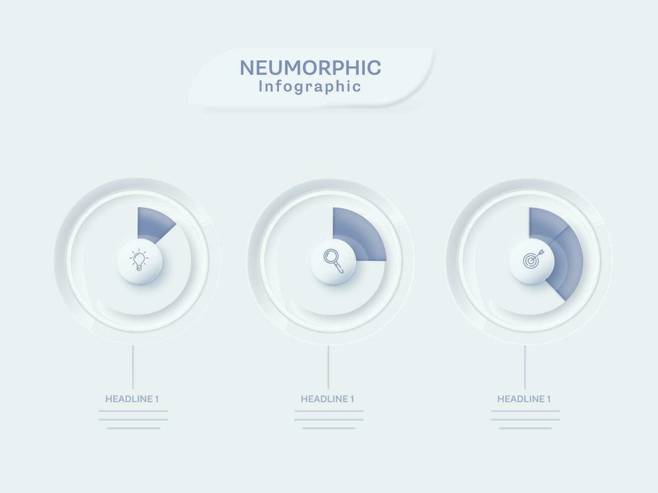 Neumorphic Infographic Template Layout With Three Level Infochart On White Background. vector