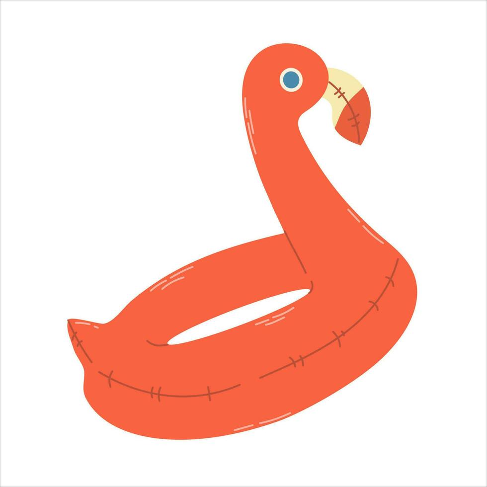 Isolated red rubber circle flamingo in flat style on white background. Vector colorful illustration for decoration. Summer recreation