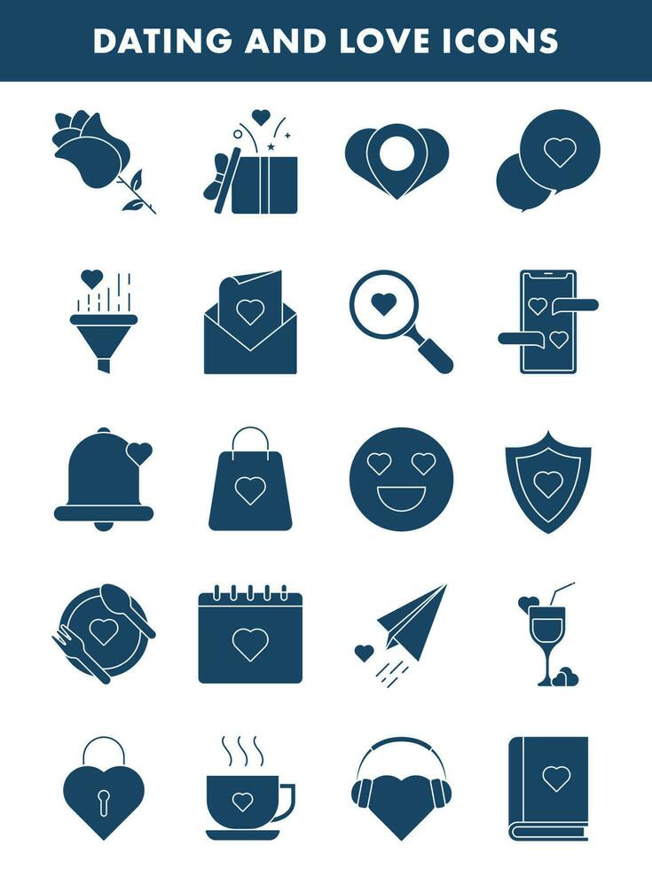 Dating And Love Icon Set in Blue Color. vector