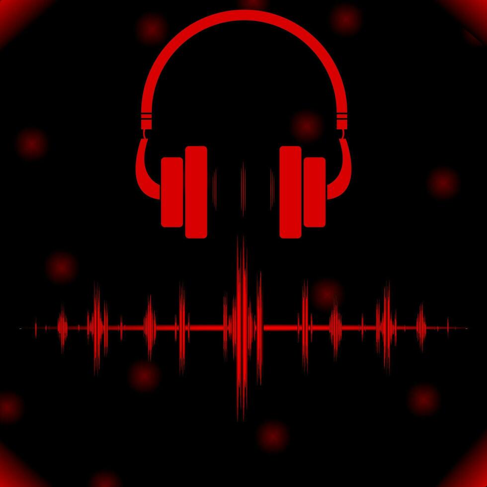 Music Equalizer Background With Headphone In Black And Red Color. vector