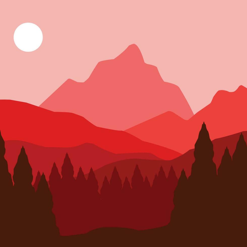 illustration design of natural landscapes of mountains and trees vector