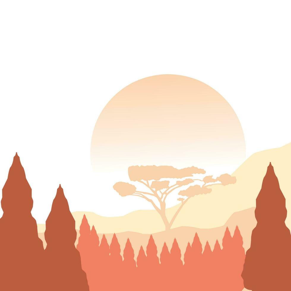 illustration design of natural landscapes of mountains and trees vector