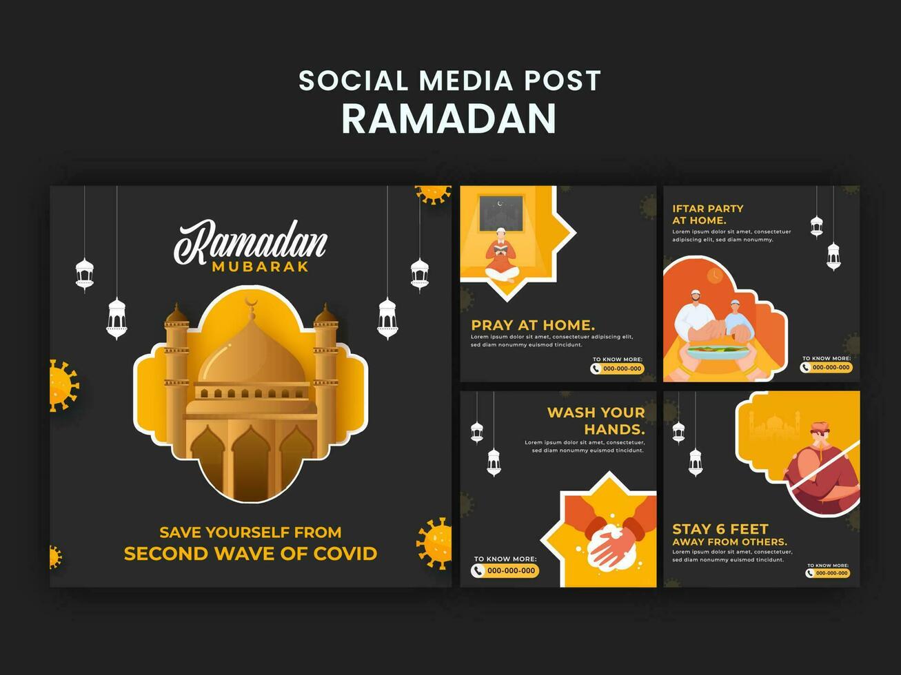 Social Media Post Or Invitation Template Set For Ramadan Mubarak Concept. vector