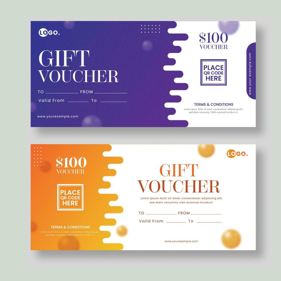 Gift Voucher Or Coupon, Certificate Banner Design In Two Color Options. vector