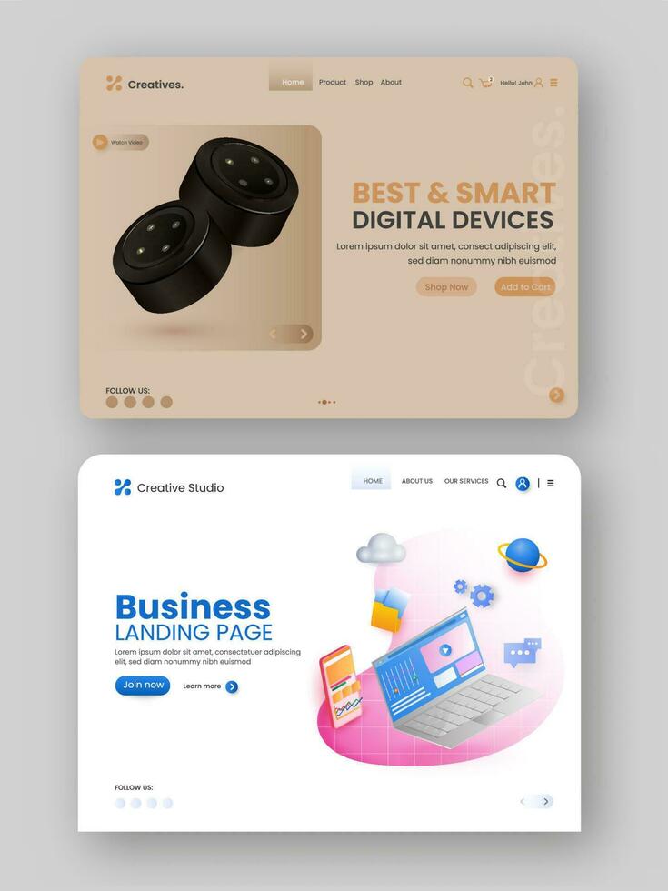 Smart Devices And Business Landing Page Design In Two Option. vector