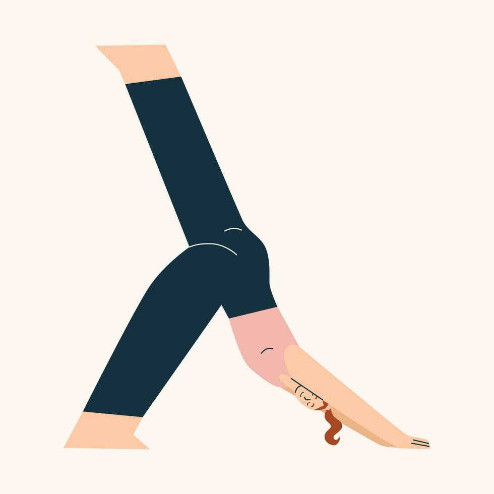 joven mujer haciendo yoga Tres patas abajo perro pose. sano estilo de vida. vector mano dibujado ilustración aislado en blanco antecedentes.