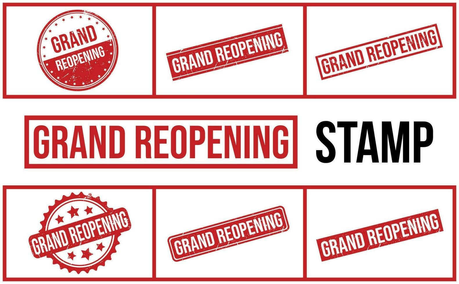 Grand Reopening Rubber Stamp Set Vector