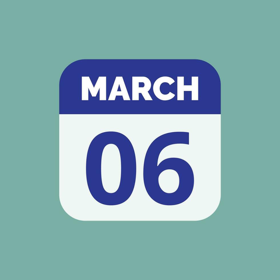 marzo 6 6 calendario fecha vector
