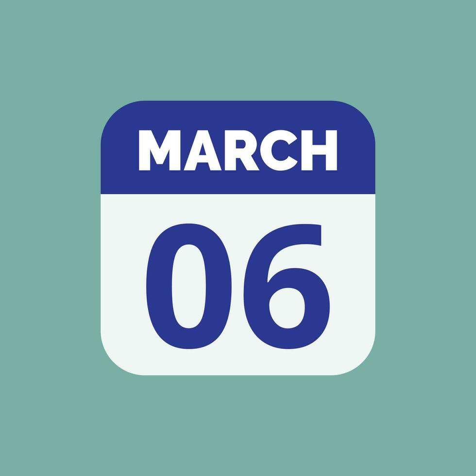 March 6 Calendar Date vector