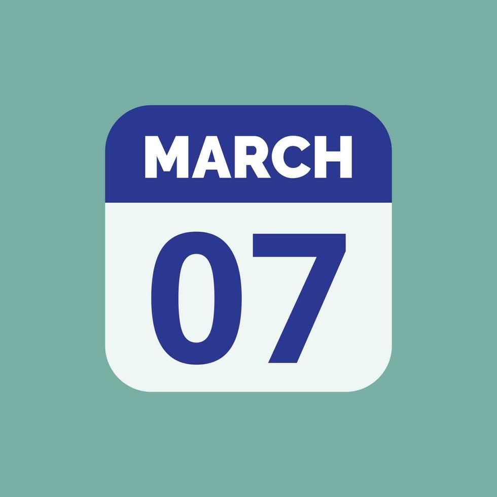marzo 7 7 calendario fecha vector