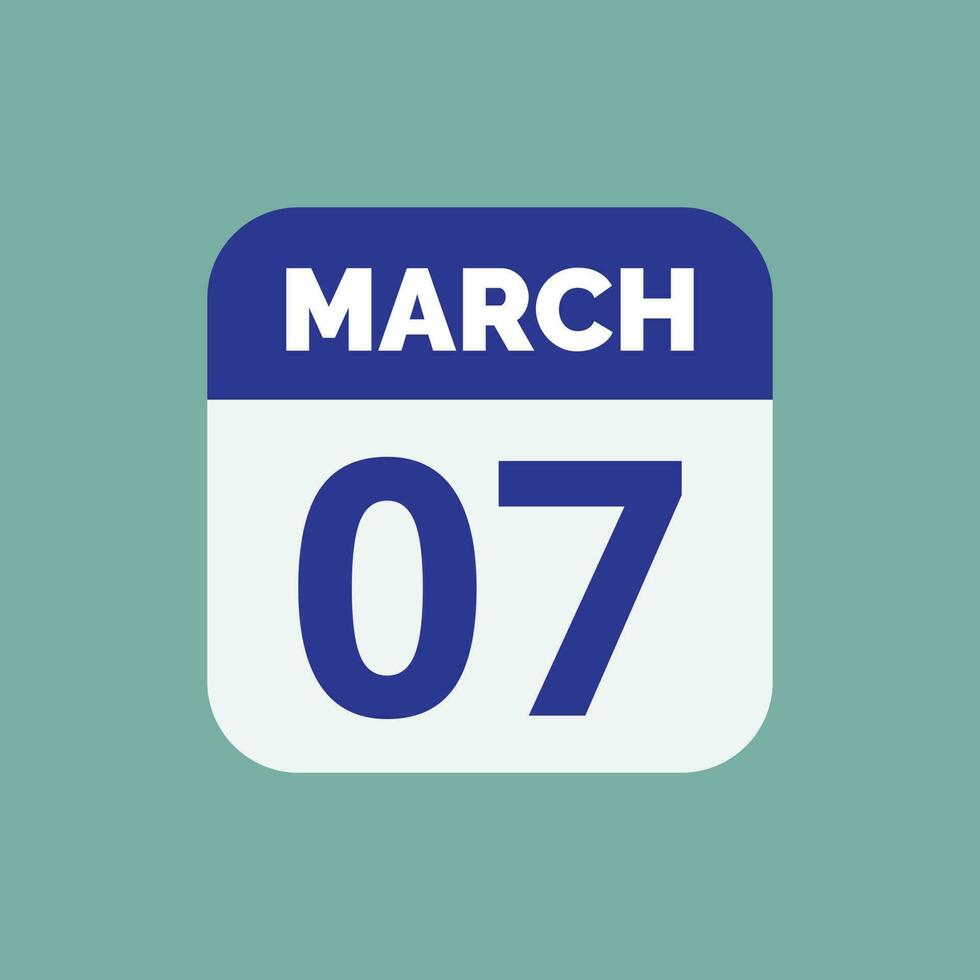 March 7 Calendar Date vector