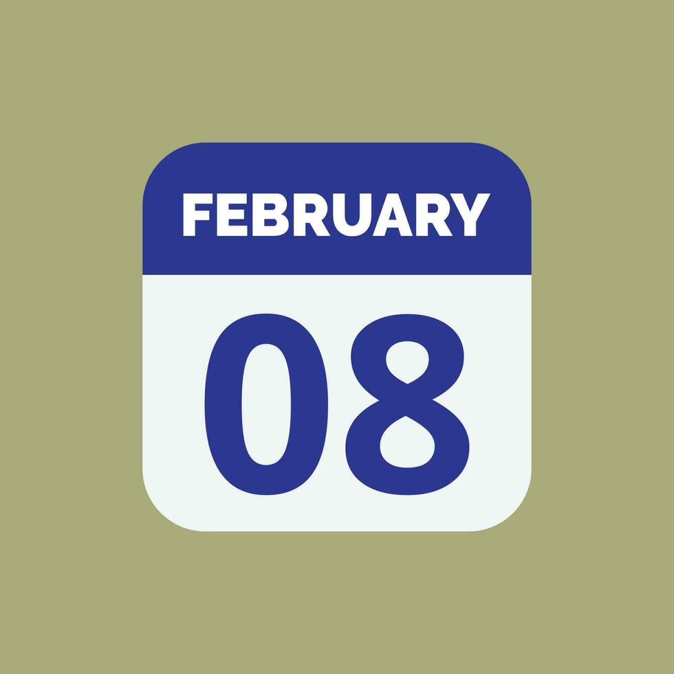 icono de fecha de calendario del 8 de febrero vector