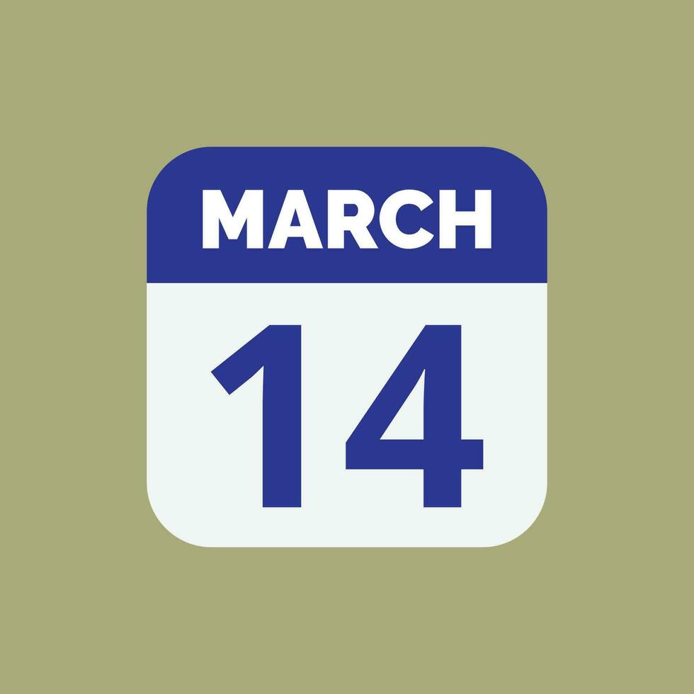 March 14 Calendar Date vector