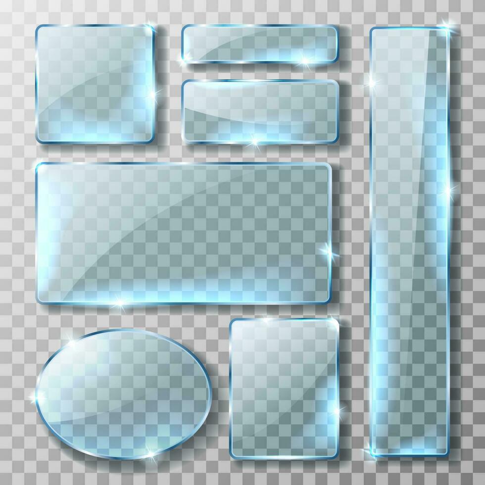 Glass banner or plate, realistic set vector