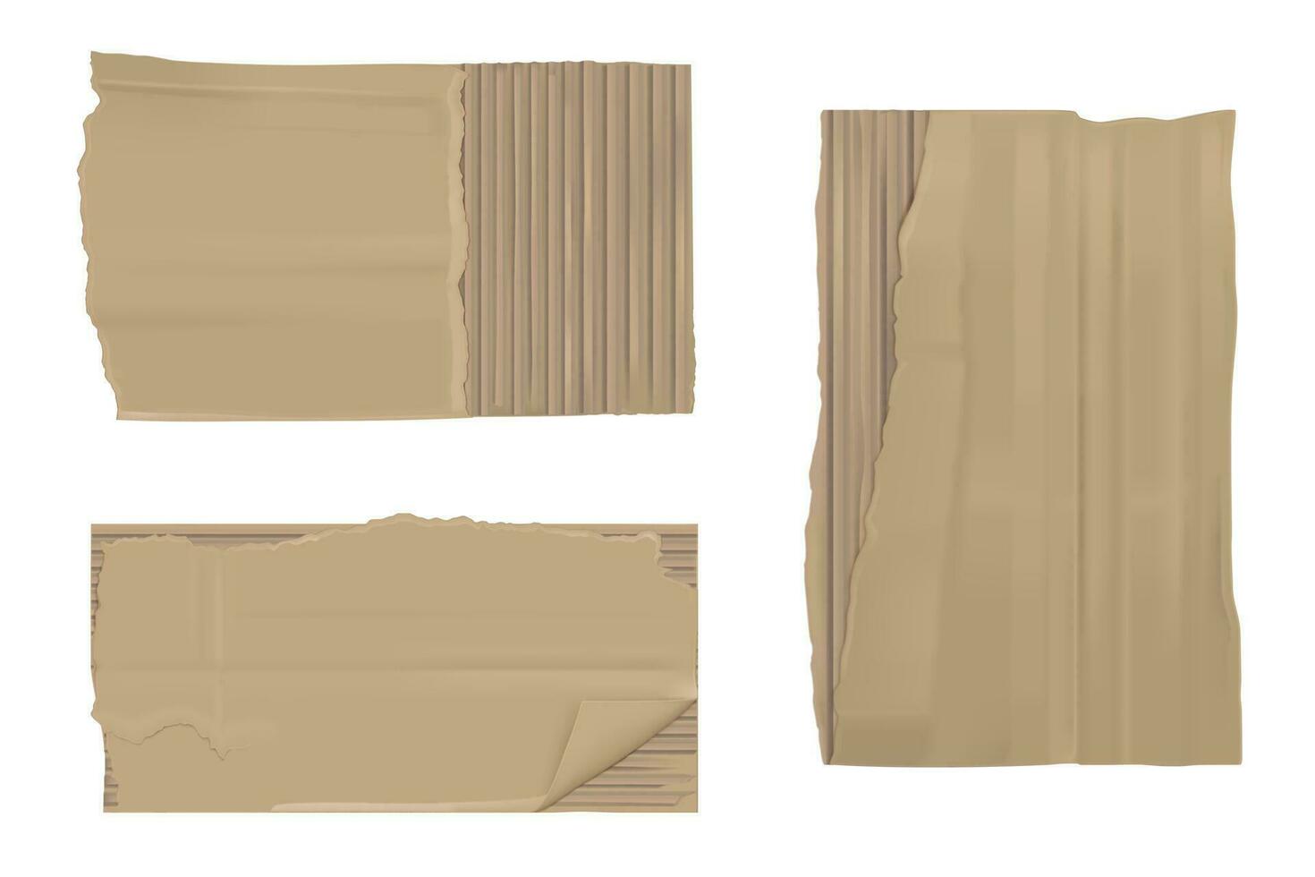 Torn cardboard paper. Brown ragged ripped sheets vector