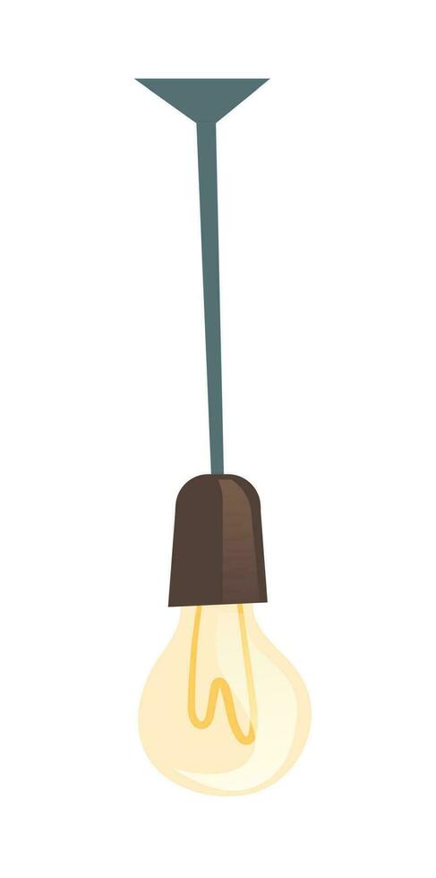 Glowing light bulb, hanging electric lamp vector