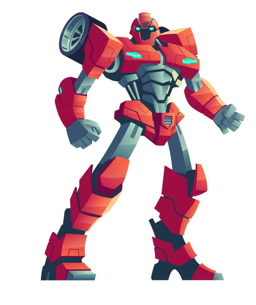 Red robot transformer and car, cartoon illustration vector