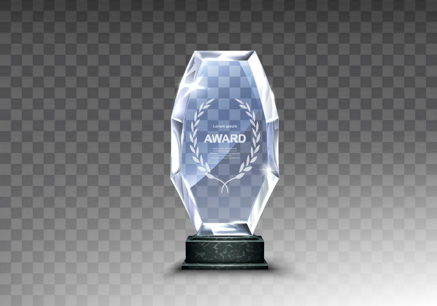 Glass trophy or acrylic winner award realistic vector