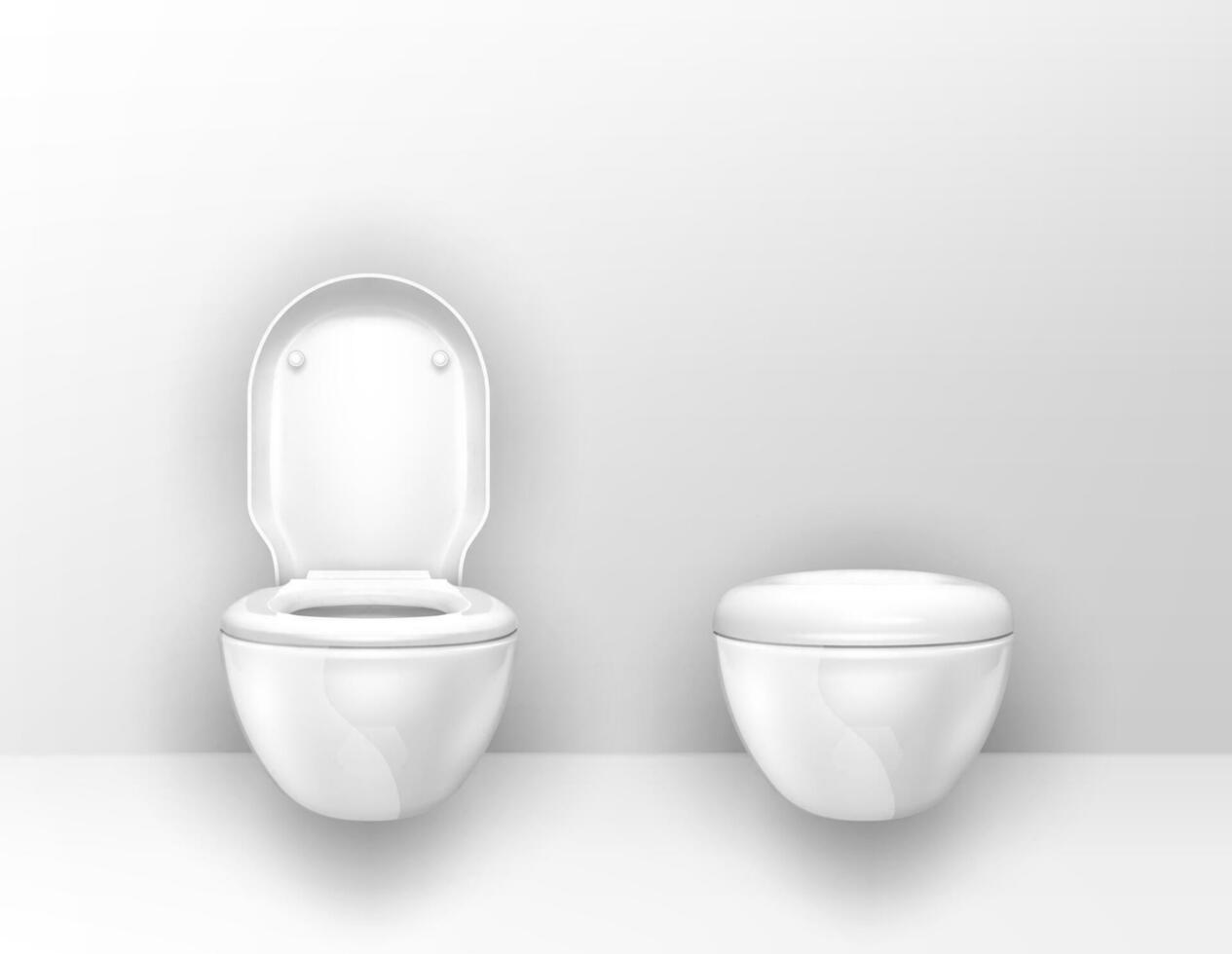 Modern toilet bowls mounted on wall in WC vector