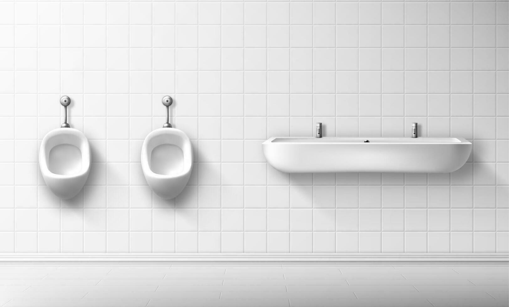 Ceramic urinal and basin in public male toilet vector