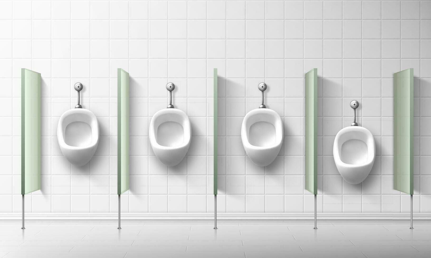Ceramic urinals for men and boys in public toilet vector